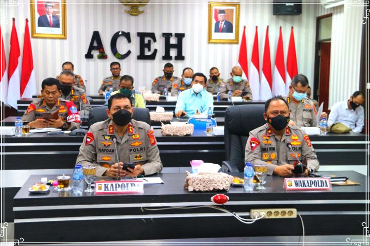 Kapolda Aceh Vicon Dengan Wakapolri Bahas Perkembangan Covid-19 Nasional.